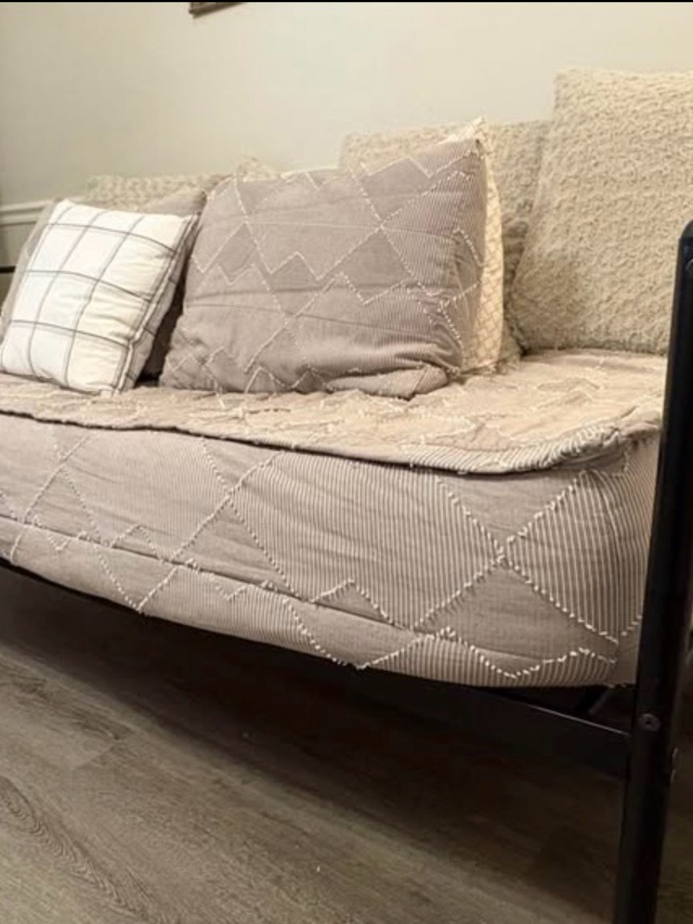 Neutral Beige Quilted Daybed Throw with Decorative Pillows